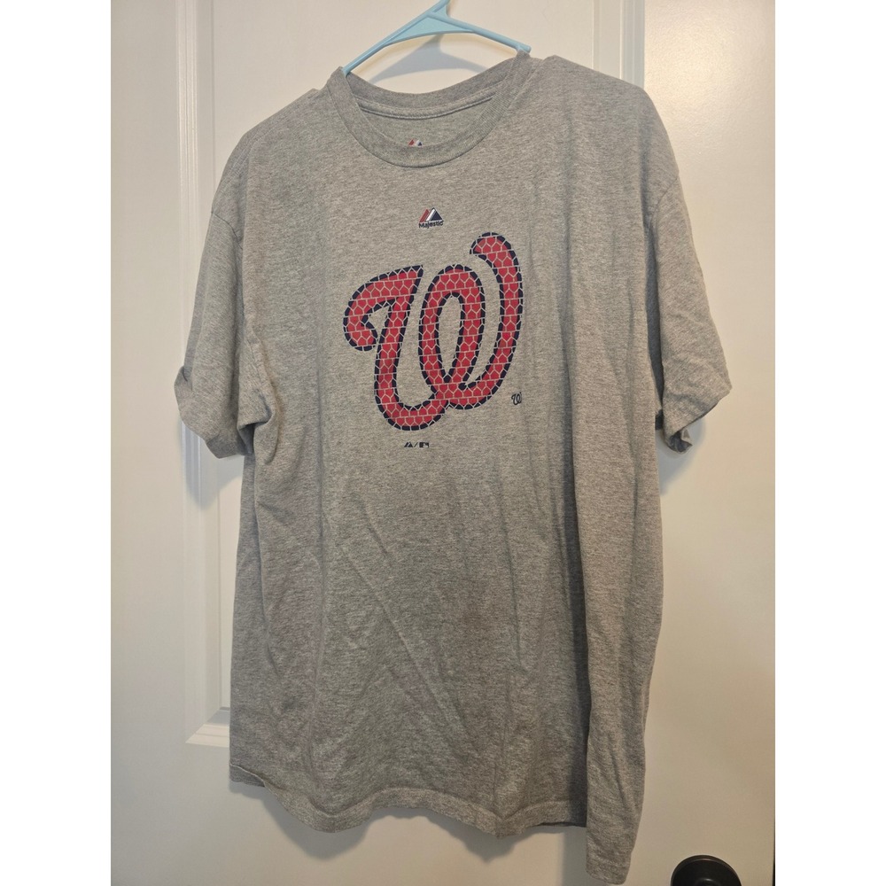 Majestic Washington Nationals MLB T-Shirt Mens XL Gray Short Sleeve Logo Tee